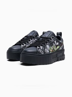 Puma Mayze Dark Floral Platform Sneakers Black/Silver Women's Size 10